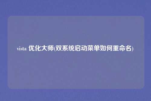 vista 优化大师(双系统启动菜单如何重命名)