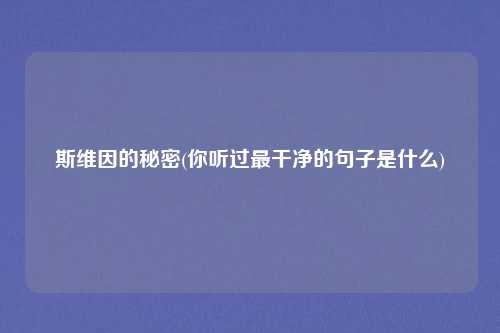 斯维因的秘密(你听过最干净的句子是什么)