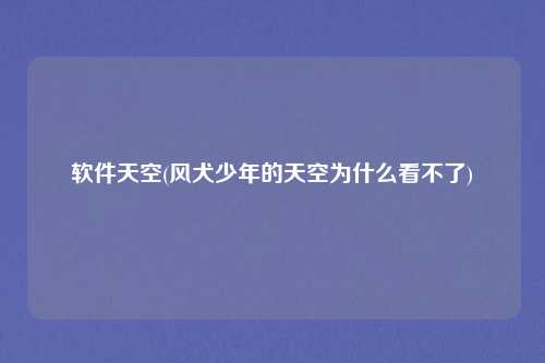 软件天空(风犬少年的天空为什么看不了)