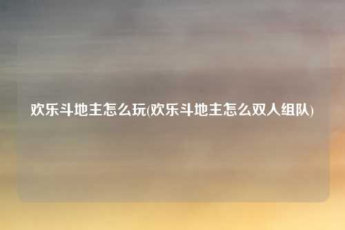 欢乐斗地主怎么玩(欢乐斗地主怎么双人组队)