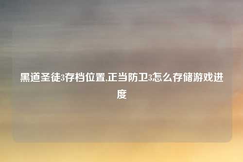 黑道圣徒3存档位置,正当防卫3怎么存储游戏进度