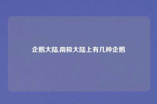 企鹅大陆,南极大陆上有几种企鹅