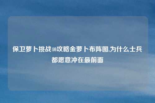 保卫萝卜挑战40攻略金萝卜布阵图,为什么士兵都愿意冲在最前面