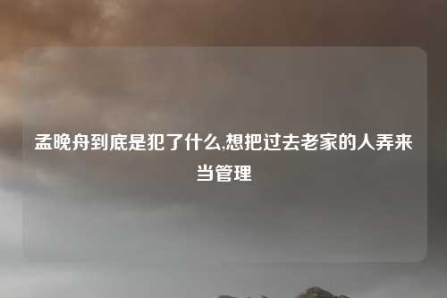 孟晚舟到底是犯了什么,想把过去老家的人弄来当管理