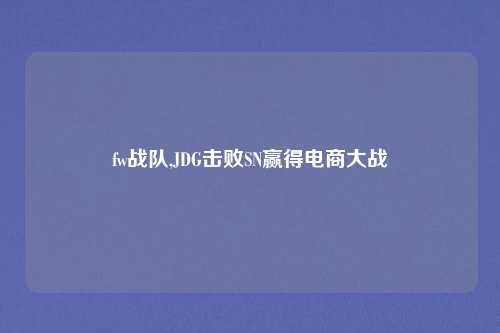 fw战队,JDG击败SN赢得电商大战