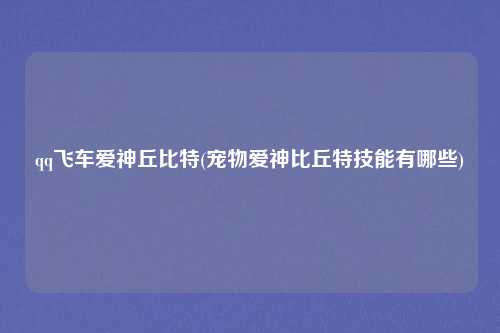 qq飞车爱神丘比特(宠物爱神比丘特技能有哪些)