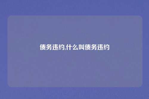 债务违约,什么叫债务违约