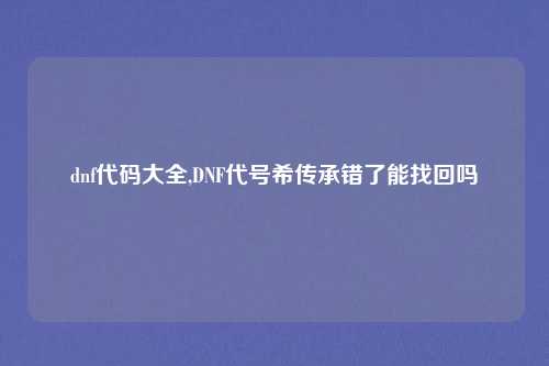 dnf代码大全,DNF代号希传承错了能找回吗