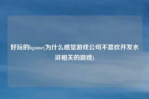 好玩的hgame(为什么感觉游戏公司不喜欢开发水浒相关的游戏)