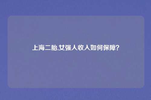 上海二胎,女强人收入如何保障？