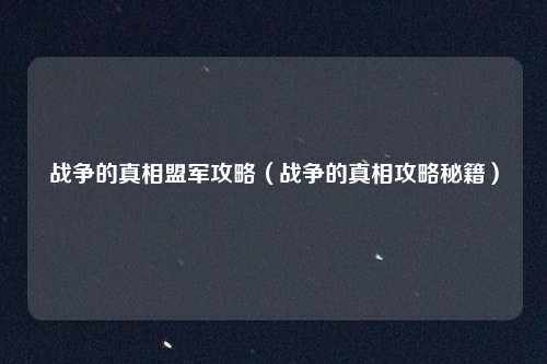 战争的真相盟军攻略（战争的真相攻略秘籍）