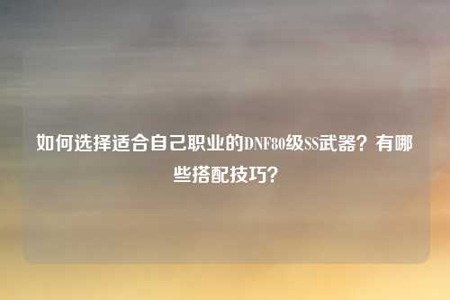 如何选择适合自己职业的DNF80级SS武器？有哪些搭配技巧？