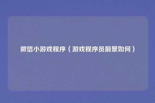 微信小游戏程序（游戏程序员前景如何）