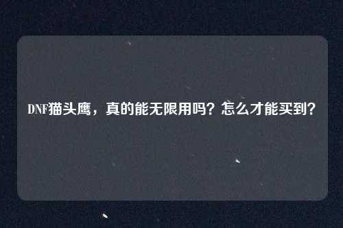 DNF猫头鹰，真的能无限用吗？怎么才能买到？