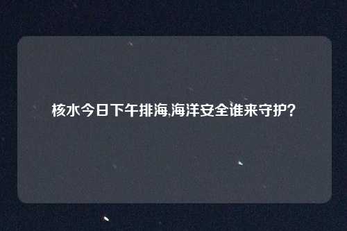 核水今日下午排海,海洋安全谁来守护？