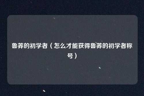 鲁莽的初学者（怎么才能获得鲁莽的初学者称号）