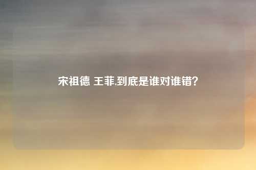 宋祖德 王菲,到底是谁对谁错？