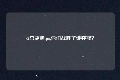 s2总决赛tpa,他们战胜了谁夺冠？