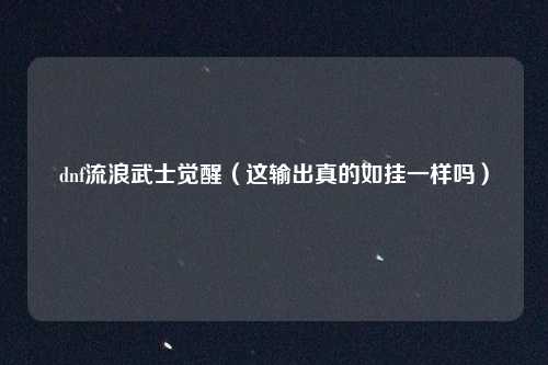 dnf流浪武士觉醒（这输出真的如挂一样吗）