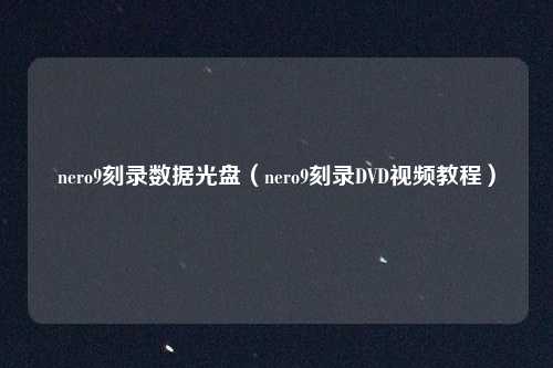 nero9刻录数据光盘（nero9刻录DVD视频教程）