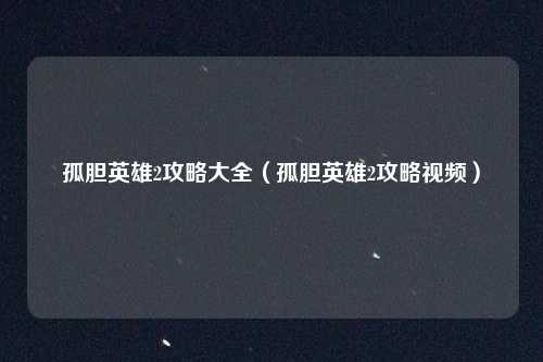 孤胆英雄2攻略大全（孤胆英雄2攻略视频）