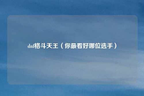 dnf格斗天王（你最看好哪位选手）