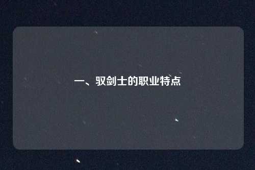 一、驭剑士的职业特点