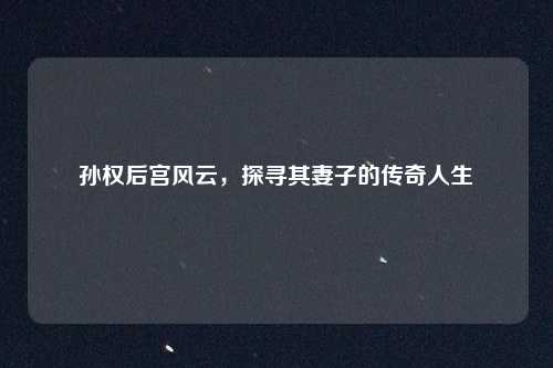 孙权后宫风云，探寻其妻子的传奇人生