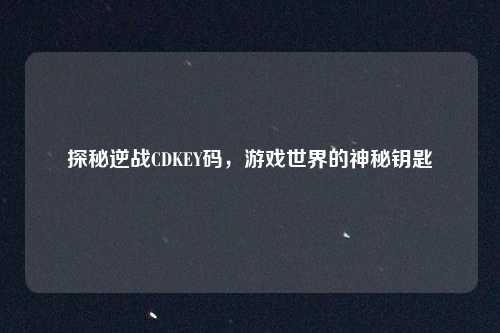 探秘逆战CDKEY码,游戏世界的神秘钥匙