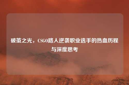 破茧之光，CSGO路人逆袭职业选手的热血历程与深度思考