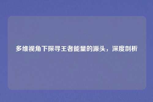 多维视角下探寻王者能量的源头，深度剖析