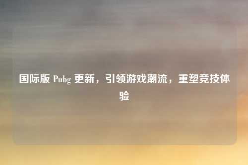 国际版 Pubg 更新,引领游戏潮流,重塑竞技体验