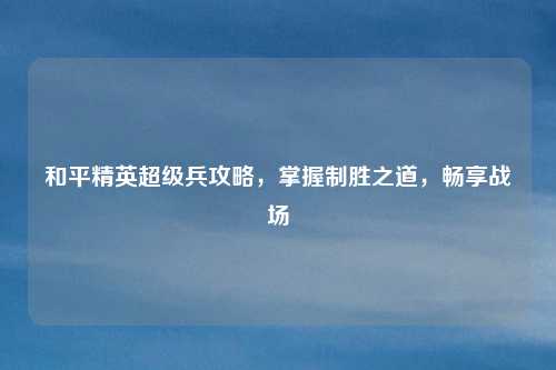 和平精英超级兵攻略,掌握制胜之道,畅享战场