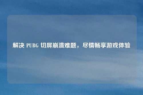 解决 PUBG 切屏崩溃难题,尽情畅享游戏体验