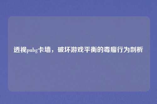 透视pubg卡墙，破坏游戏平衡的毒瘤行为剖析