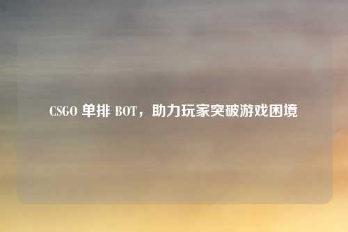 CSGO 单排 BOT，助力玩家突破游戏困境