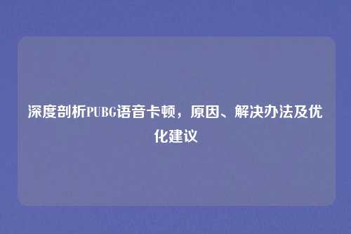 深度剖析PUBG语音卡顿，原因、解决办法及优化建议