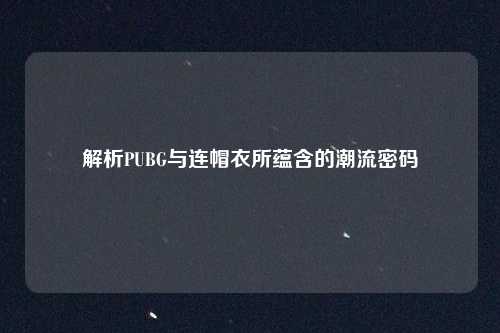 解析PUBG与连帽衣所蕴含的潮流密码