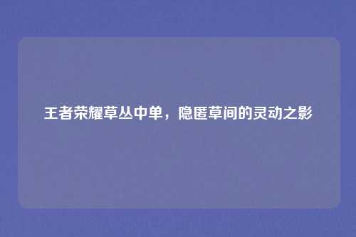 王者荣耀草丛中单,隐匿草间的灵动之影