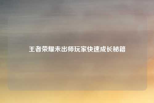 王者荣耀未出师玩家快速成长秘籍